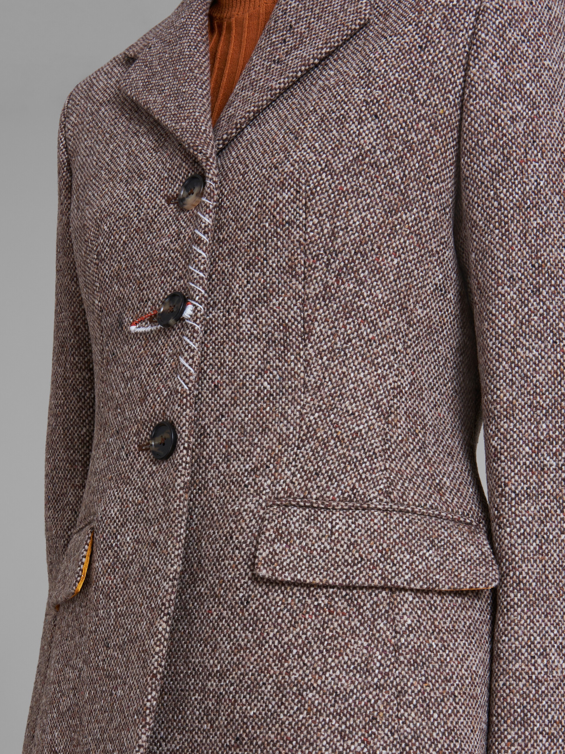 BROWN WOOL TWEED BLAZER - 5