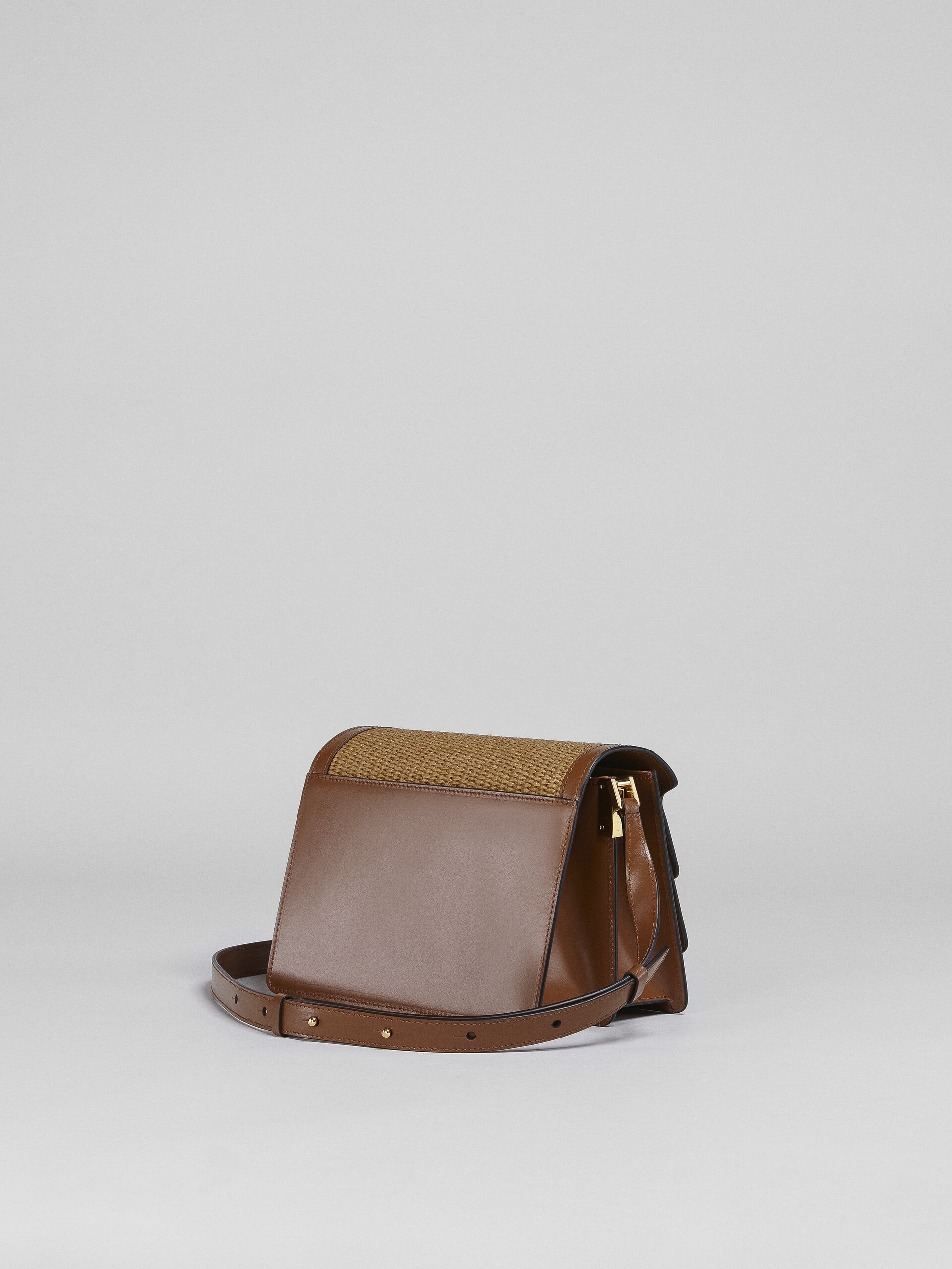 TRUNK SOFT MEDIUM BAG IN BROWN LEATHER AND RAFFIA - 3