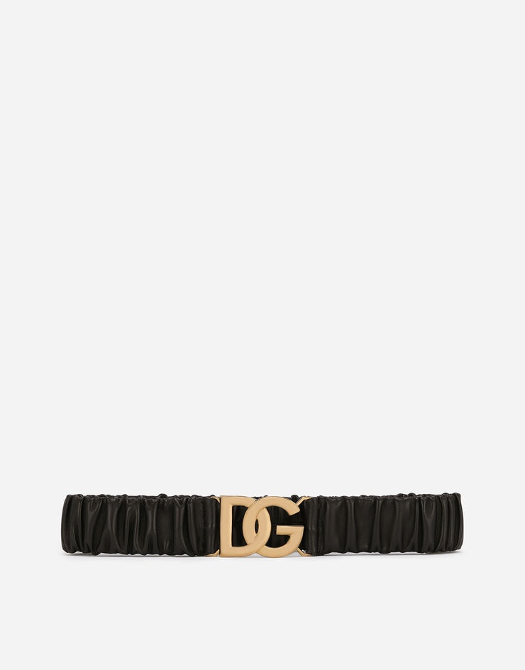 Elasticated and gathered nappa leather belt with DG logo - 1