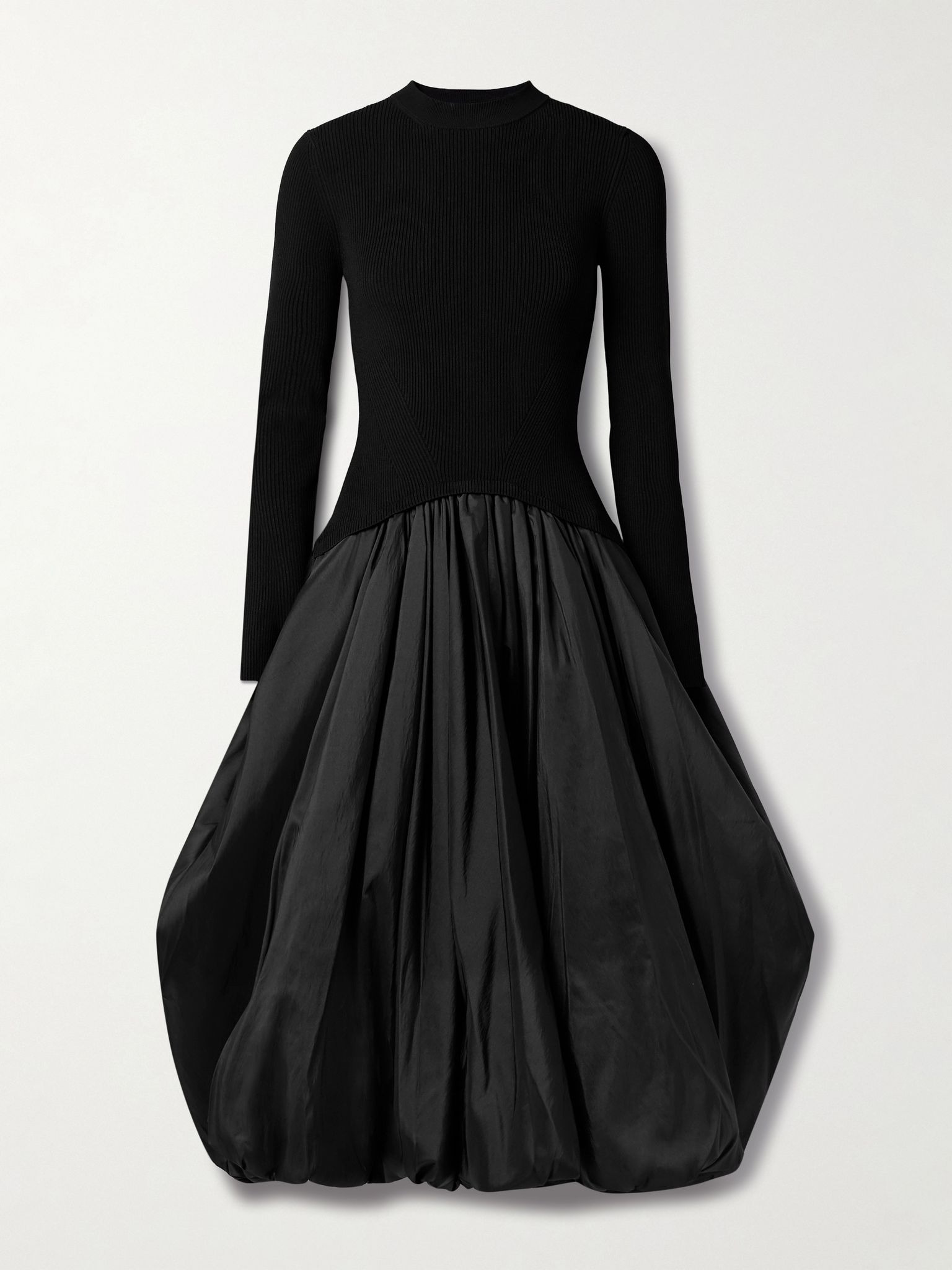 Kenlie ribbed-knit and taffeta midi dress Black - 1