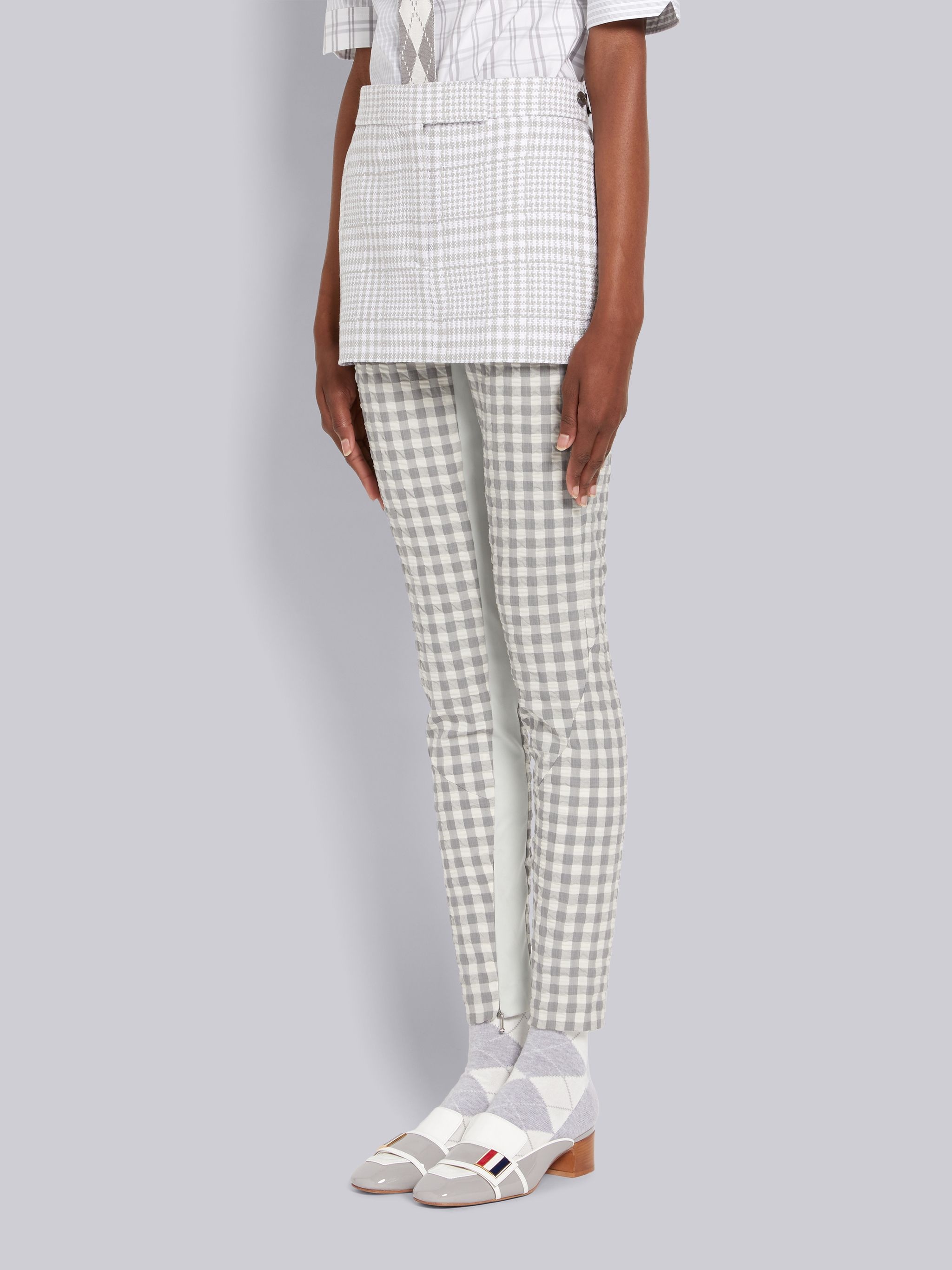 Medium Grey Large Gingham Summer Tweed Micro Mini Sack Skirt - 2