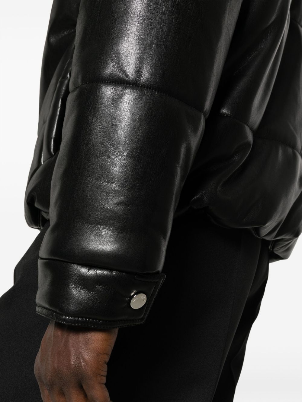 Marron faux-leather puffer jacket - 5