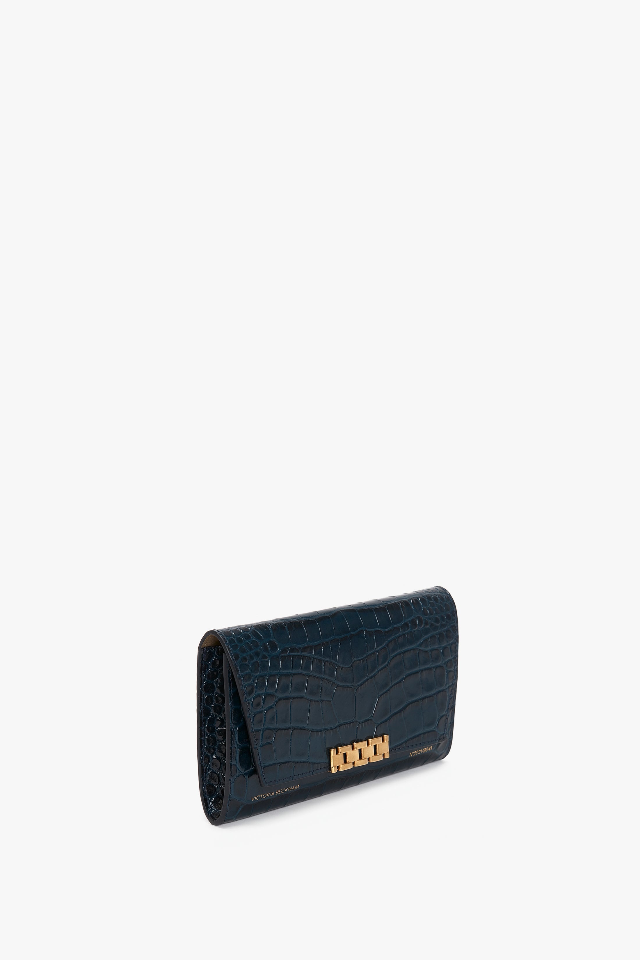 Wallet On Chain In Midnight Croc-Effect Leather - 3