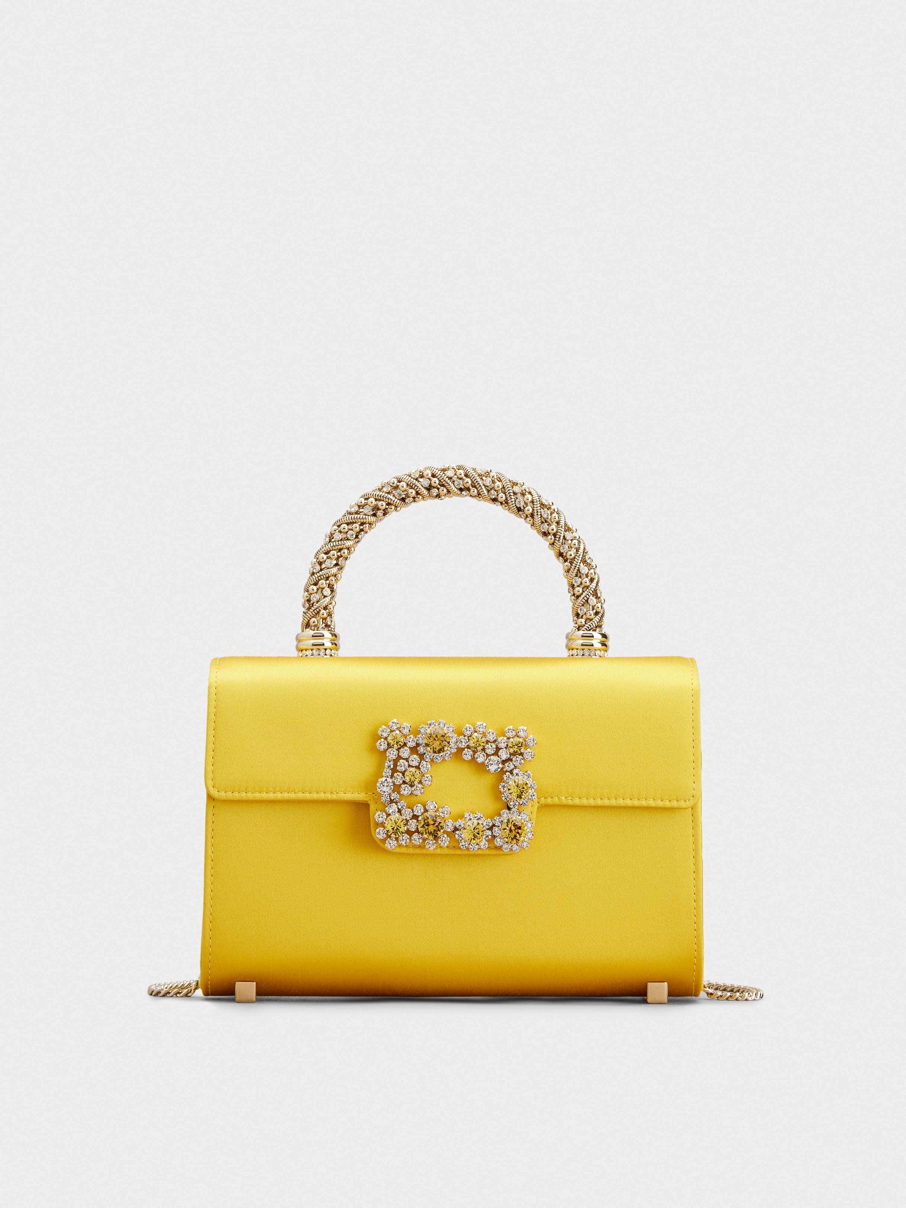 Jewel Mini Flower Strass Colored Buckle Clutch Bag in Satin - 1
