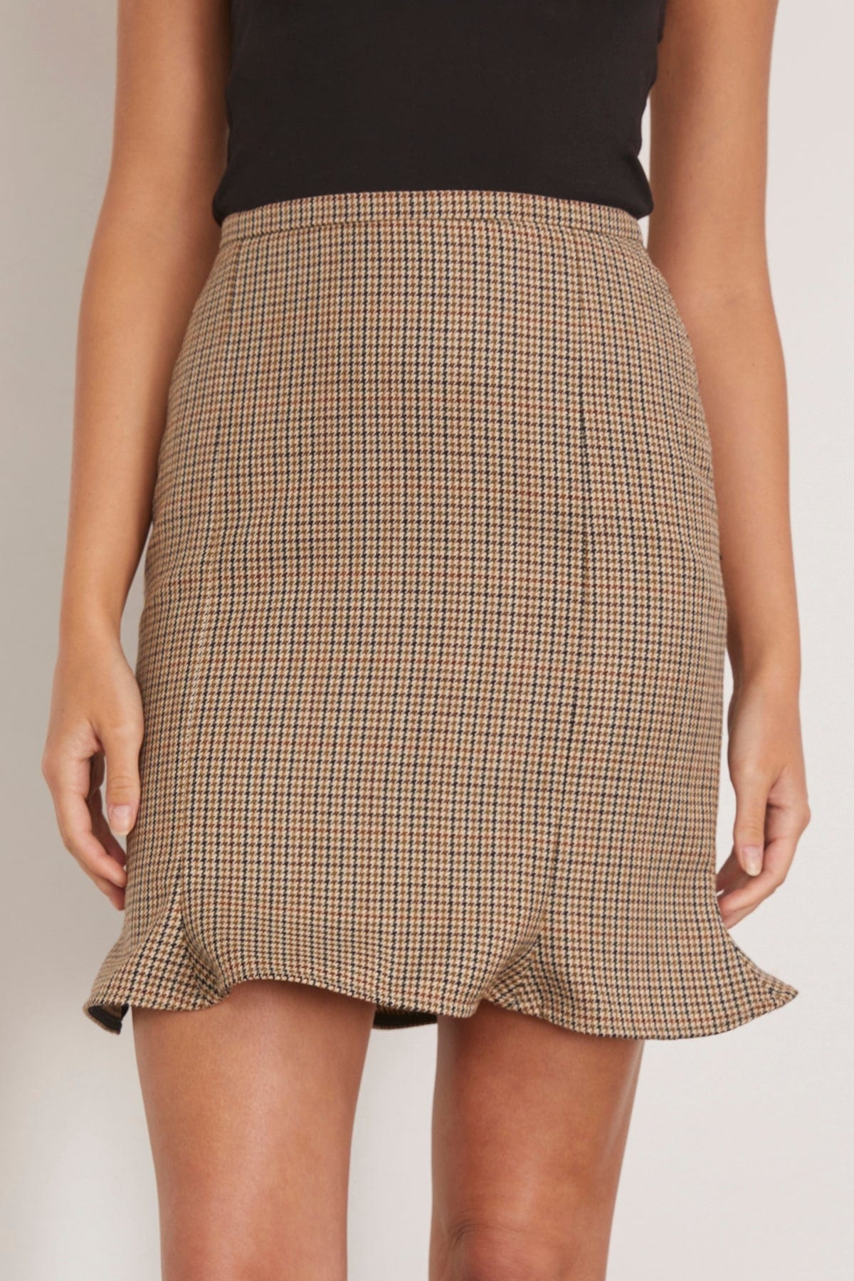 Arista Flared Checked Wool Skirt in Houndstooth Check - 3