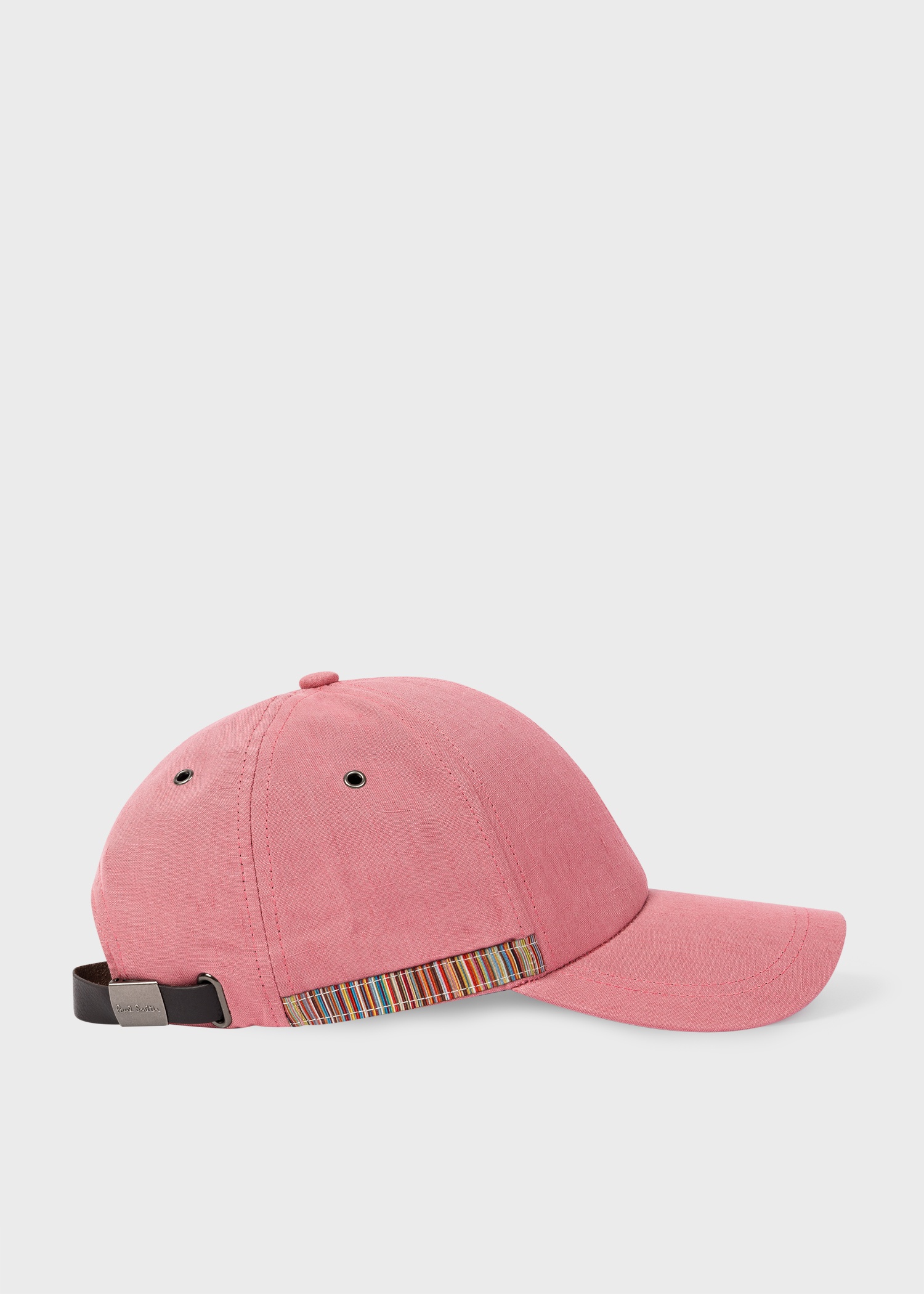 Pink Linen Signature Stripe Trim Cap - 1