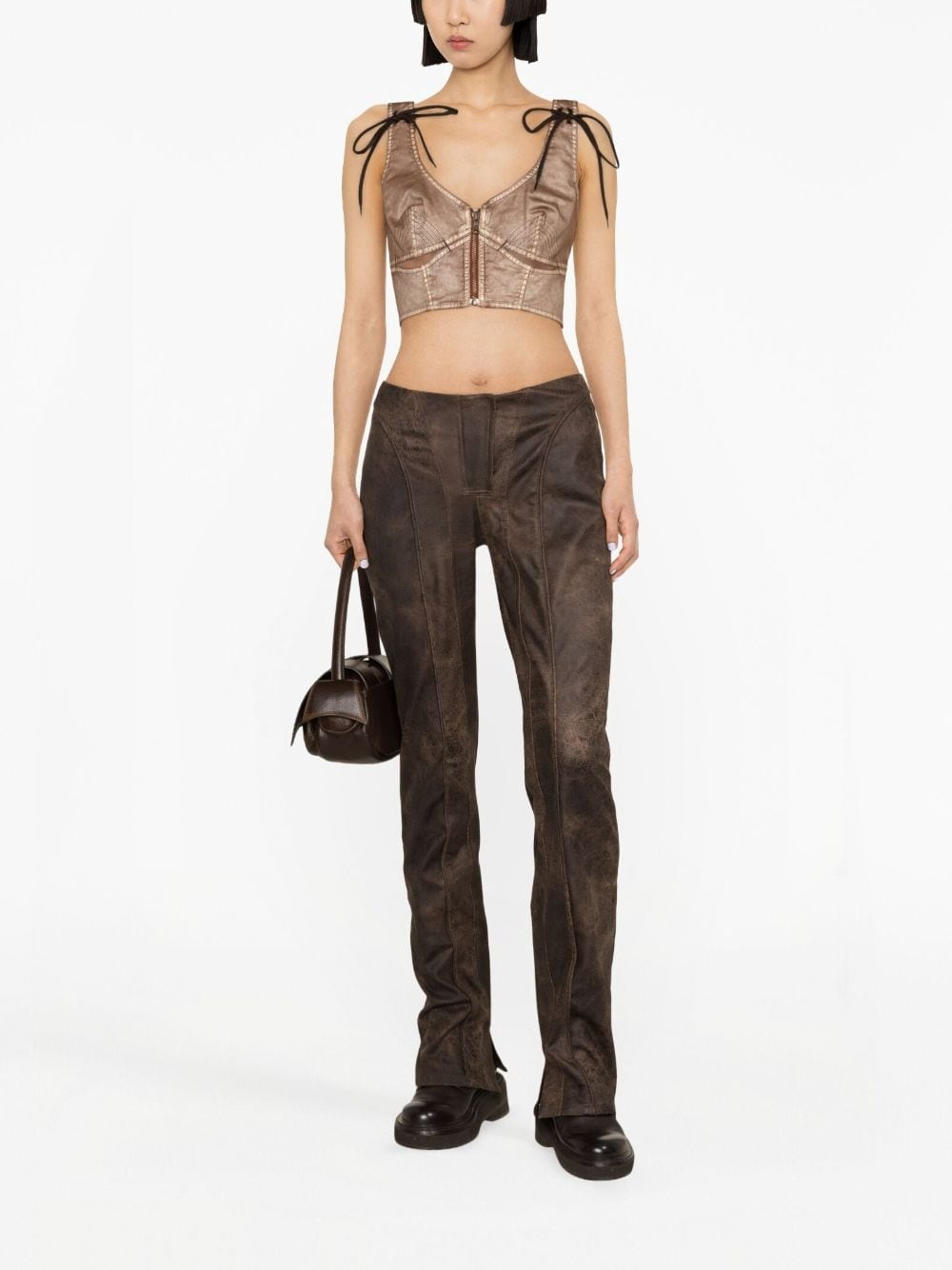 JEAN PAUL GAULTIER Crepe-trimmed quilted satin thong bodysuit