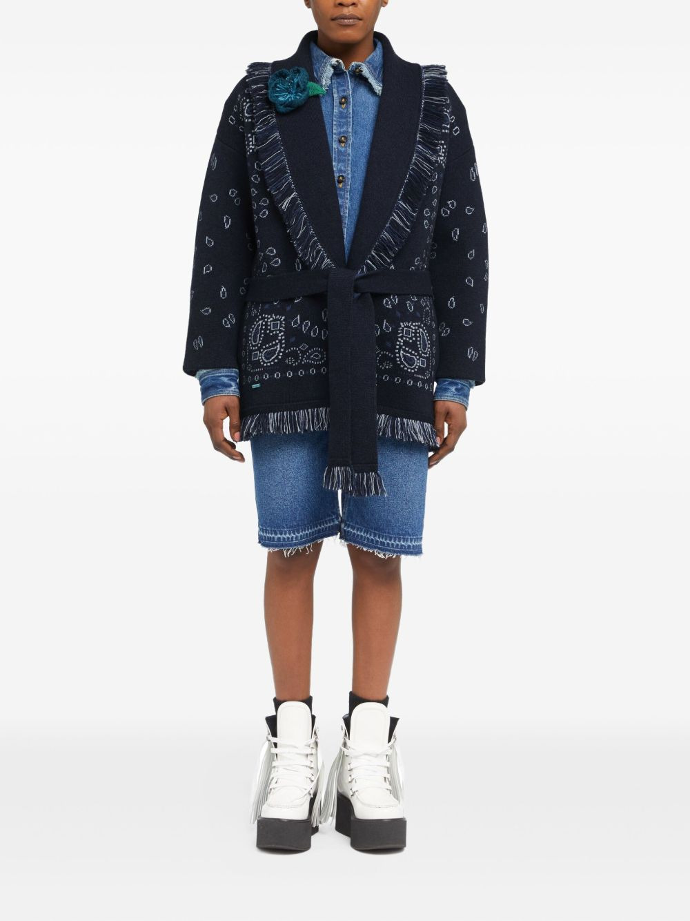 paisley-jacquard fringe coat - 2