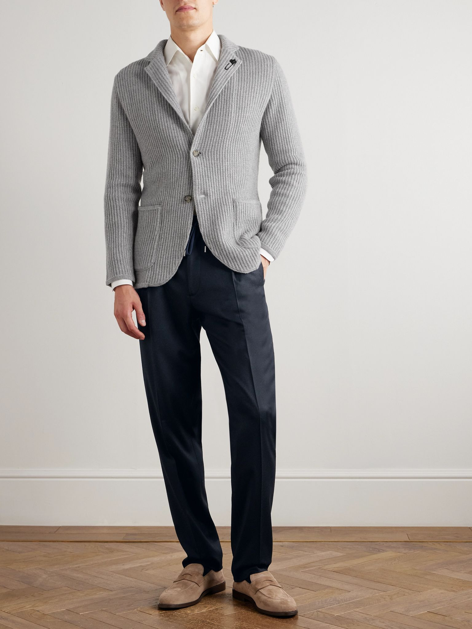 Ribbed Cashmere Cardigan Gray - 2