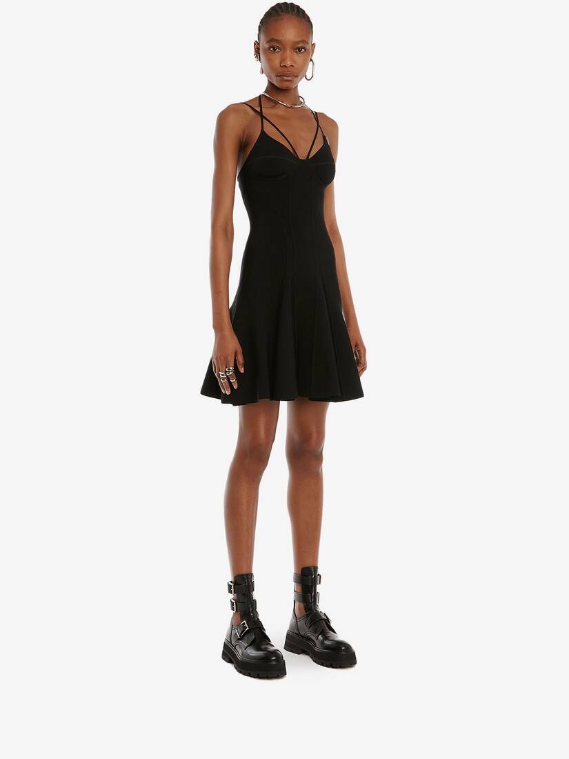 Fluted Mini Dress in Black - 3