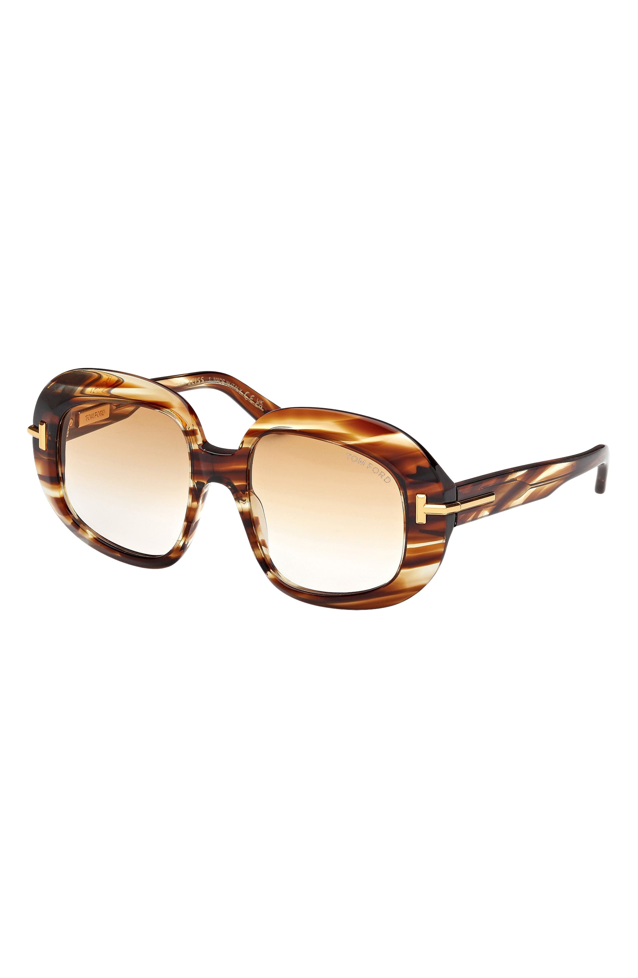 TOM FORD Icon 53mm Gradient Round Sunglasses in Brown Yellow /Grad Amber at Nordstrom - 3