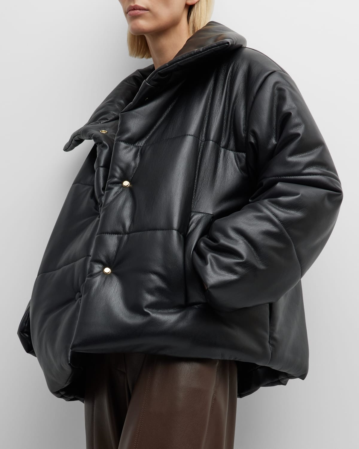 ダウンジャケット・コート nanushka Charcoal synthetic leather down jacket Nanushka Charcoal Synthetic Leather Down Jacket In Green