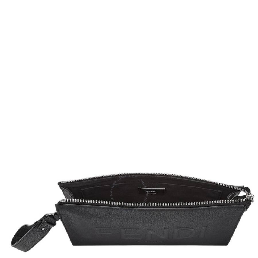 Fendi Embossed Logo Zipper Leather Clutch - 4