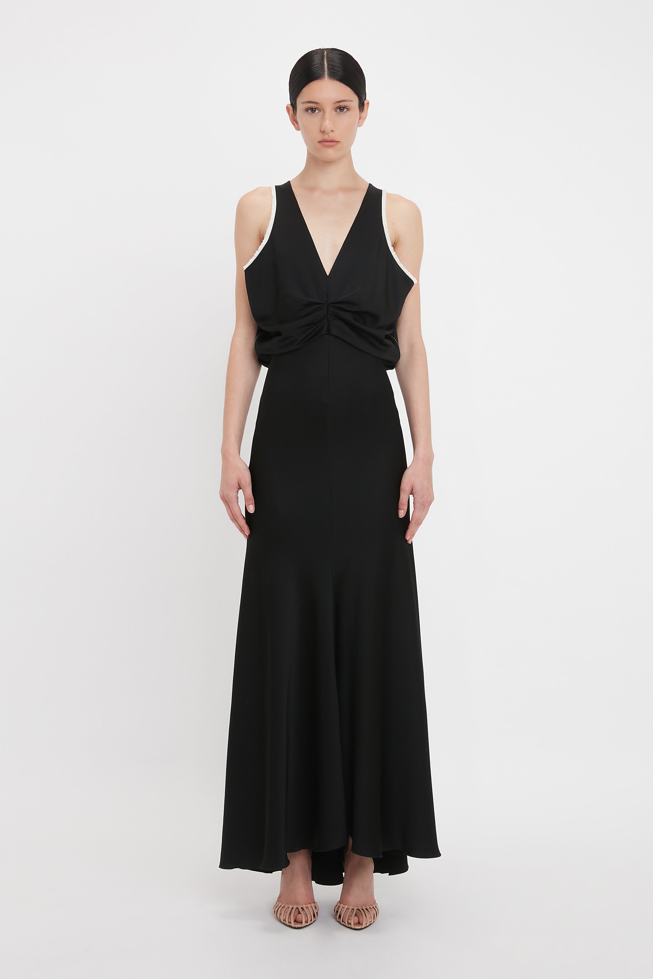 Draped Armhole Detail V-Neck Gown In Black - 2