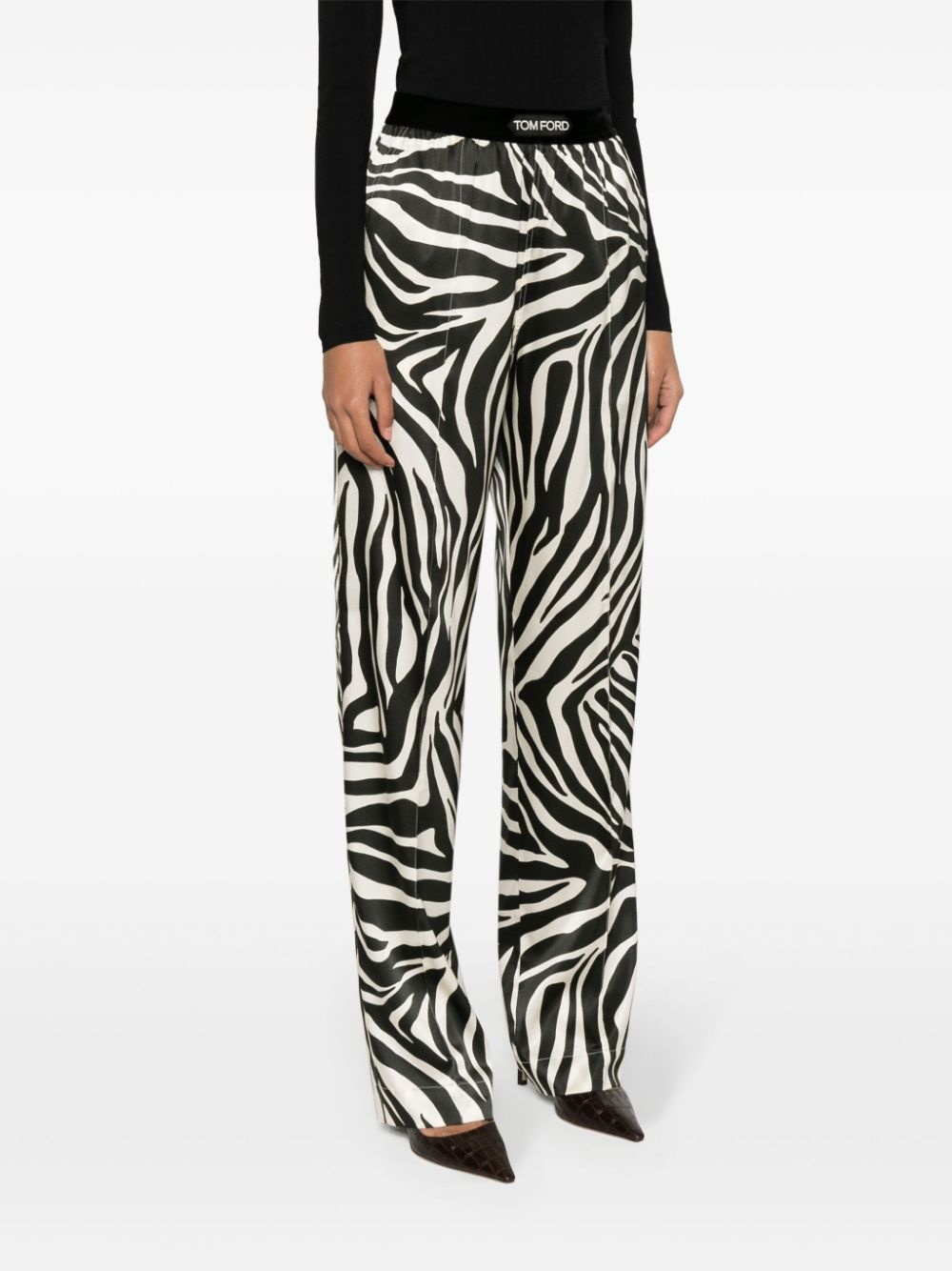 zebra-print silk trousers - 3