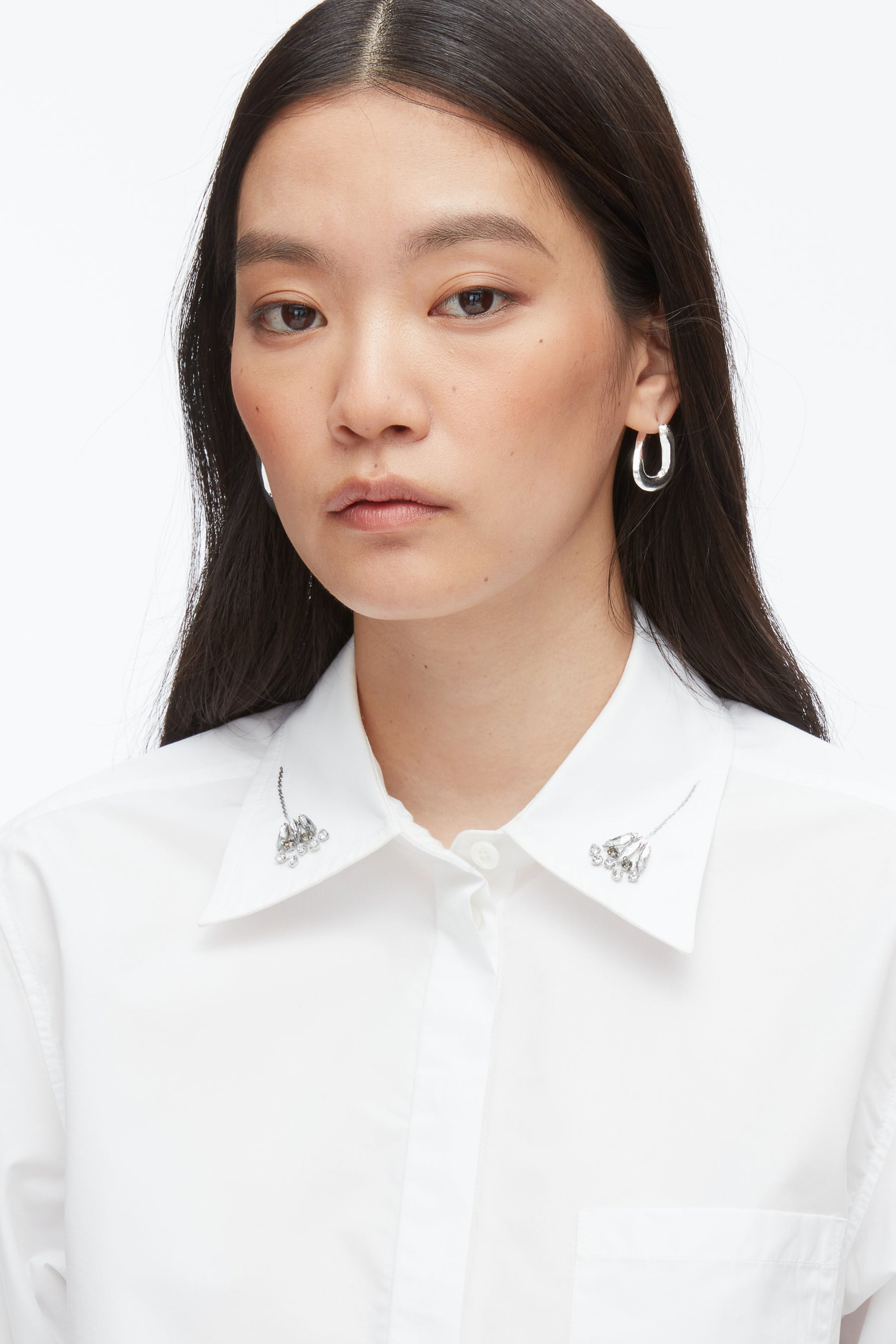 Cropped Shirt with Embroidered Collar - 6