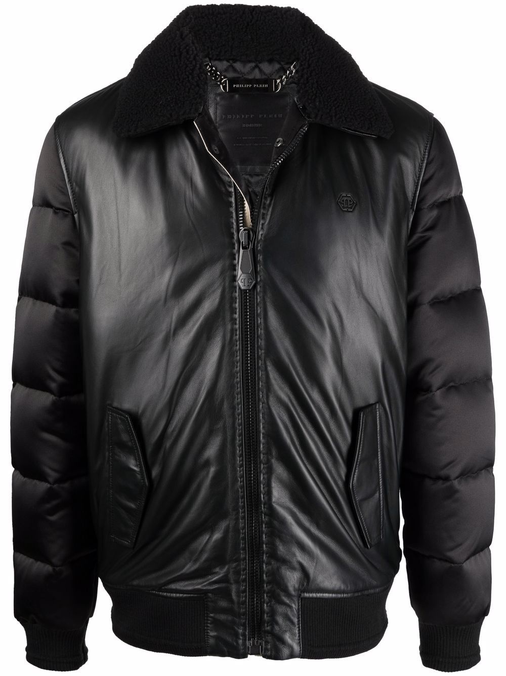 padded-leather bomber jacket - 1