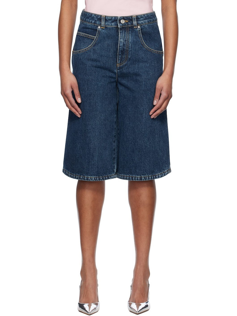 Blue Curved Side Denim Shorts 1