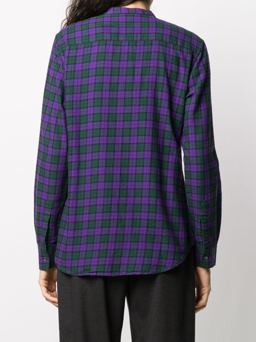 band-collar check shirt - 4