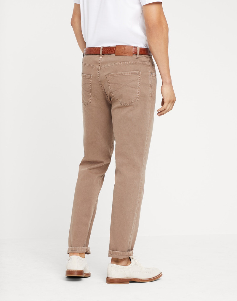 Brunello Cucinelli Garment-dyed comfort lightweight denim traditional fit five-pocket trousers outlook