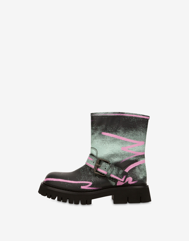 SHADOWS & SQUIGGLES CALFSKIN BIKER ANKLE BOOTS 2