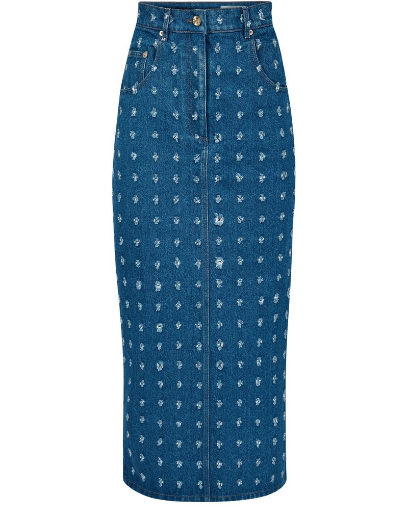 Long distressed denim skirt 1
