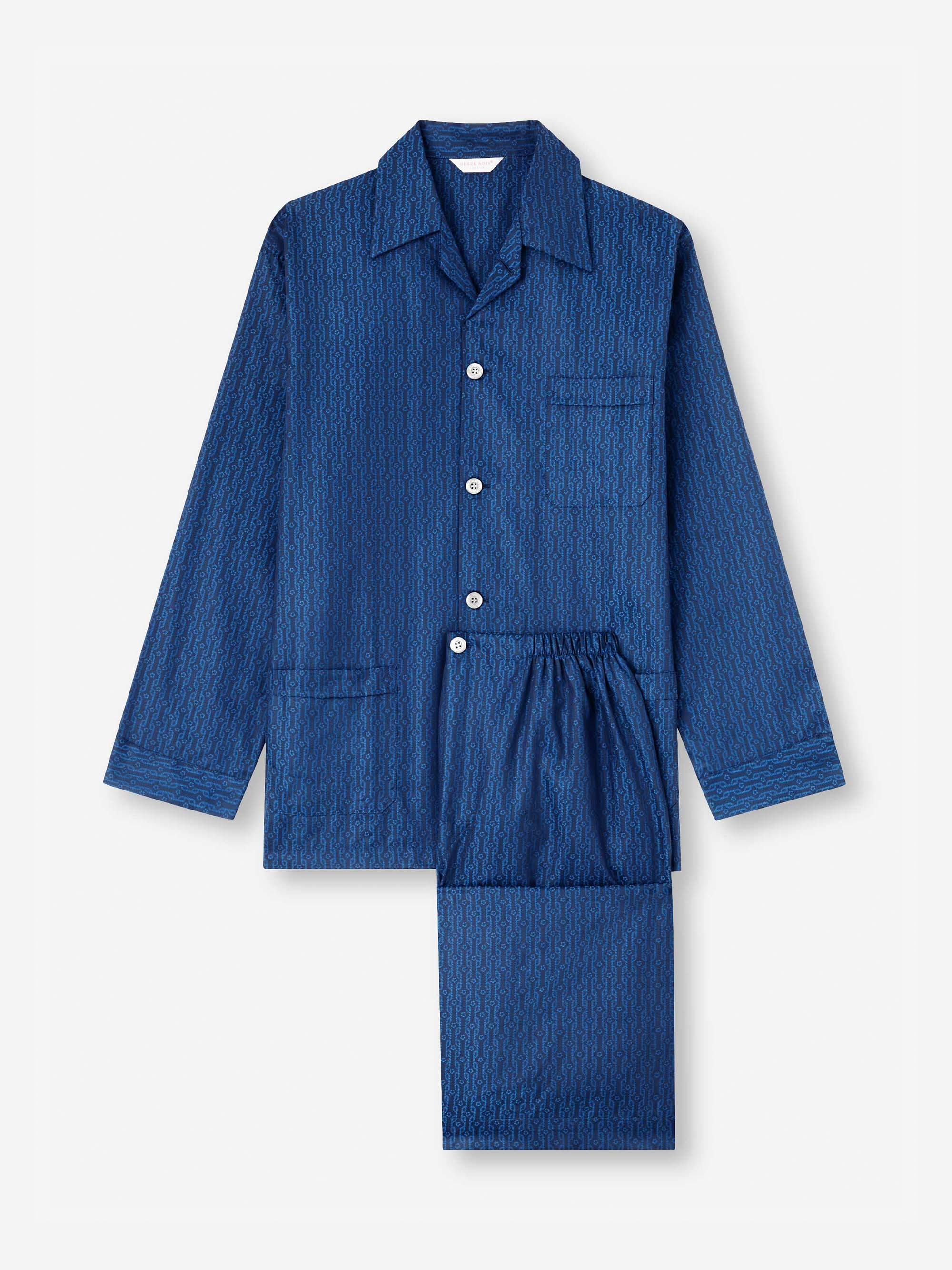 Men's Classic Fit Pajamas Cotton Jacquard Navy Rope Pattern - 2