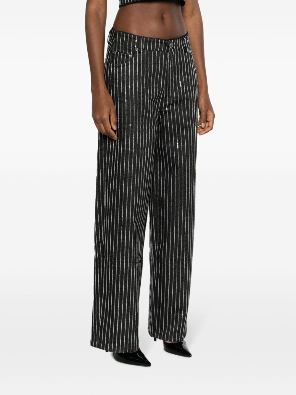 sequinned striped wide-leg trousers - 3