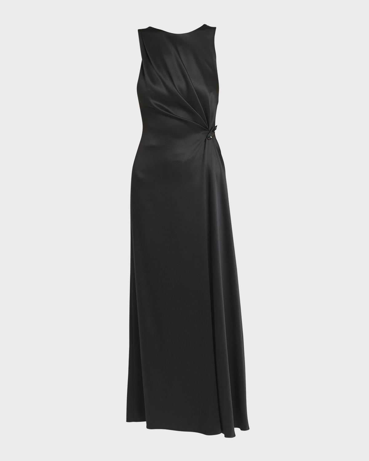Satin Gown with Gathered Beaded Hip Detail - 1