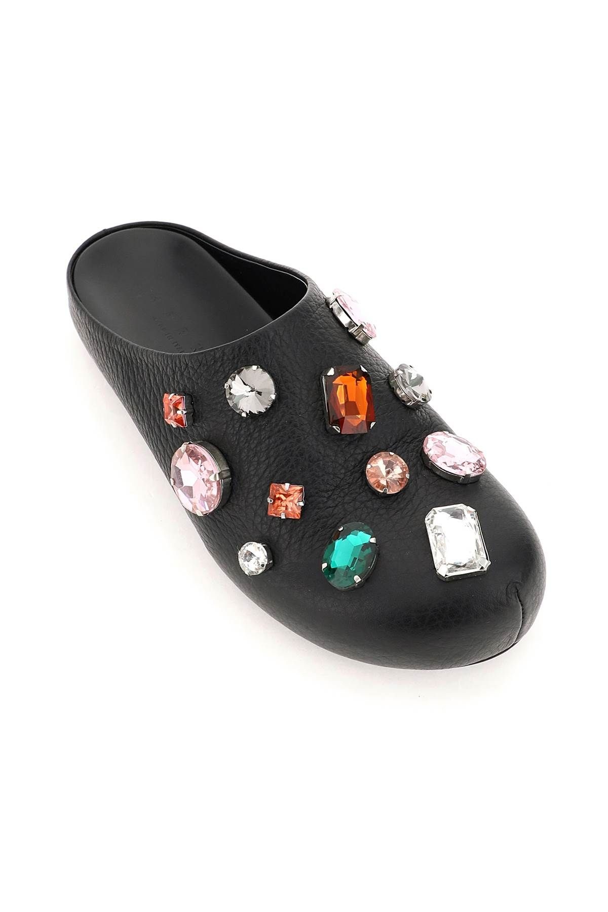 GRAINED LEATHER CLOG WITH CRYSTALS - 4