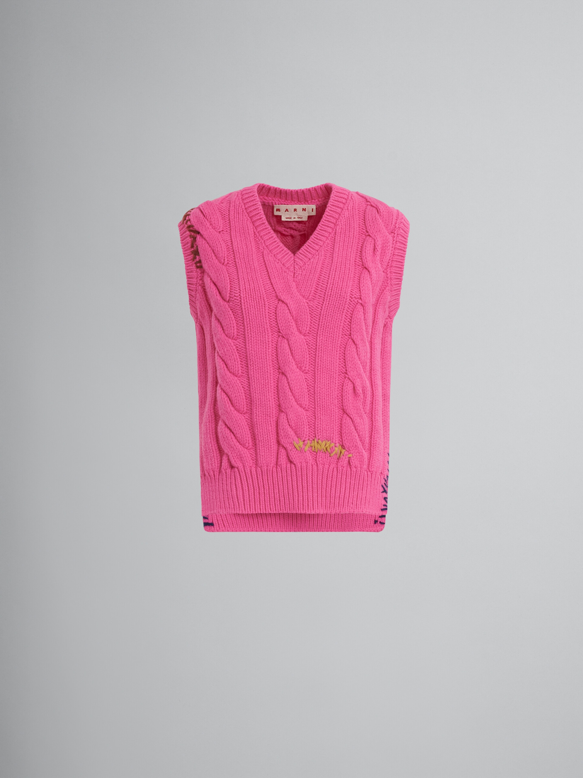 FUCHSIA CABLE-KNIT VEST - 1