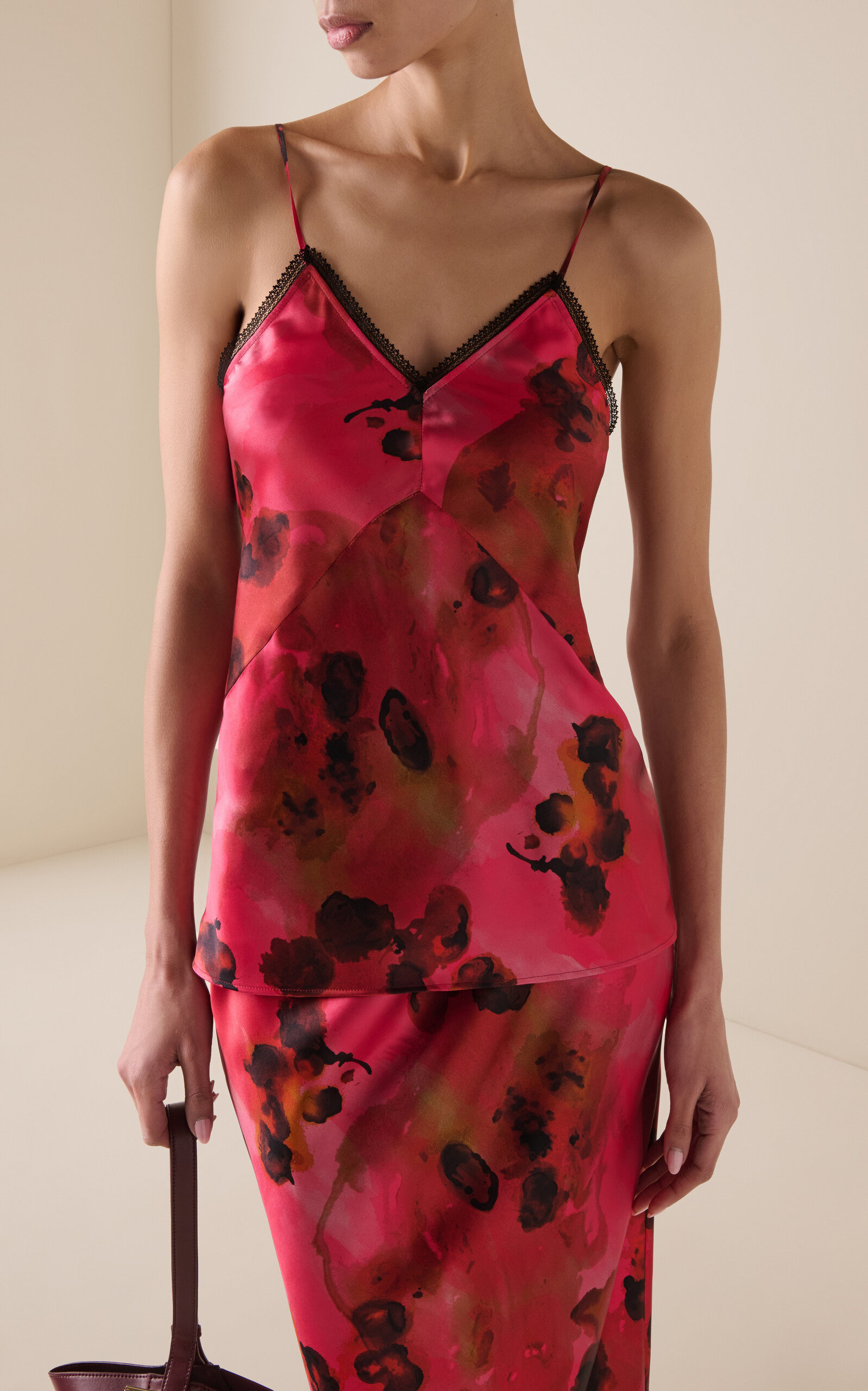 Lace Trimmed Satin Top multi - 2