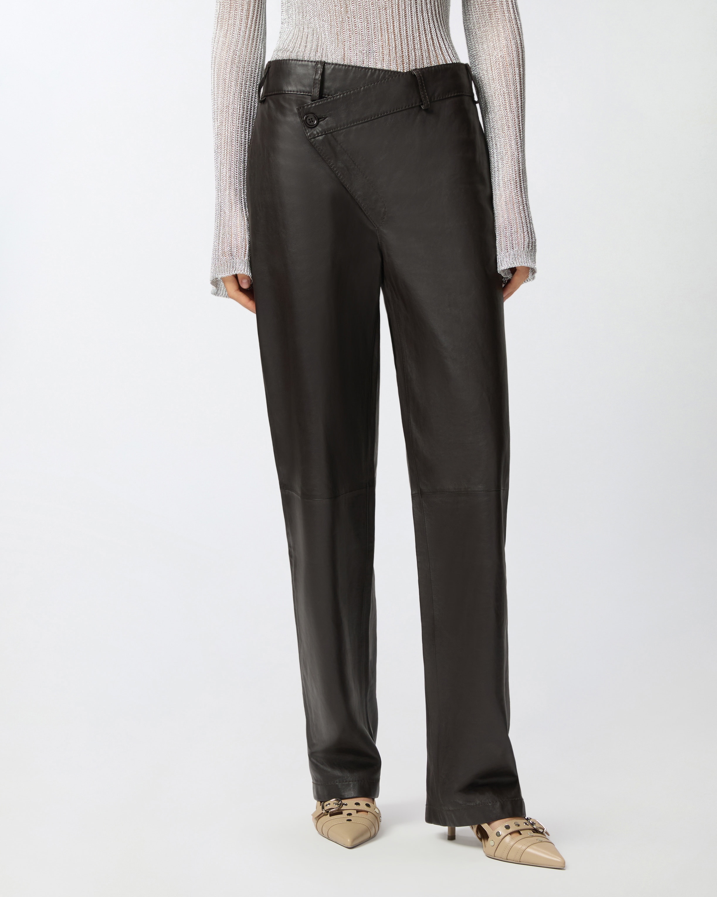 REIMAGINE BY PINKO X PATRICK MCDOWELL LEATHER TROUSERS WITH CROSSOVER - 3