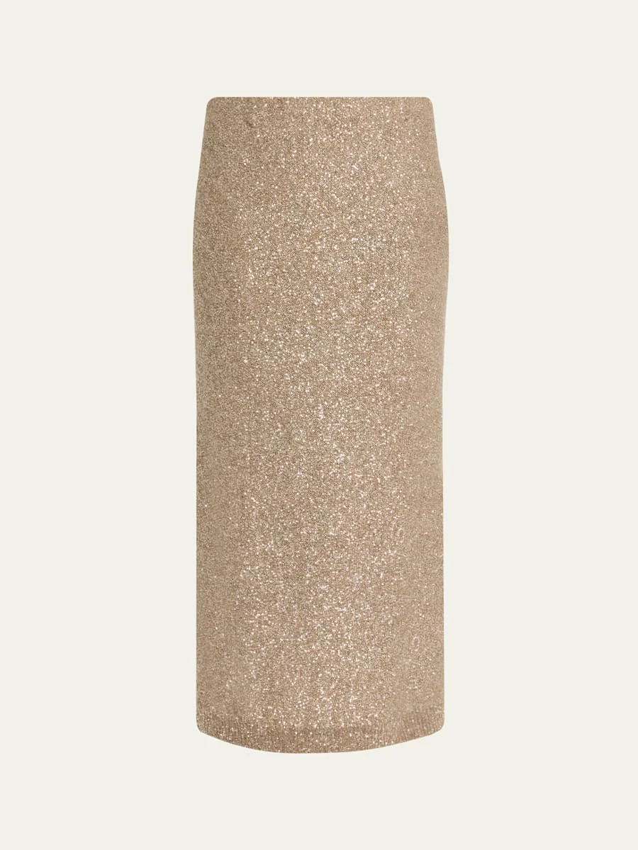 Diamante Linen-Mohair Knit Midi Pencil Skirt - 1
