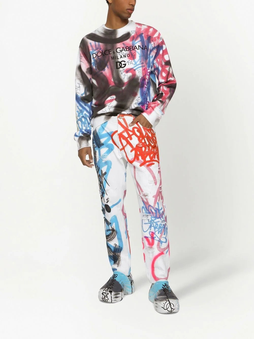 graffiti-print straight leg jeans - 3