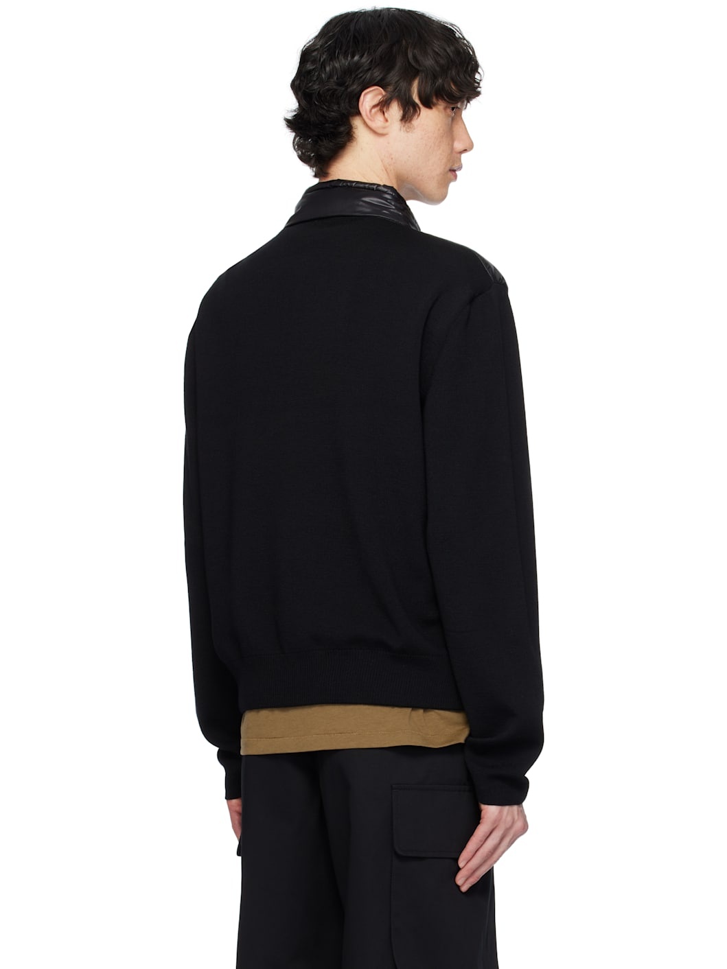 Black Padded Wool Zip-Up Down Jacket - 3