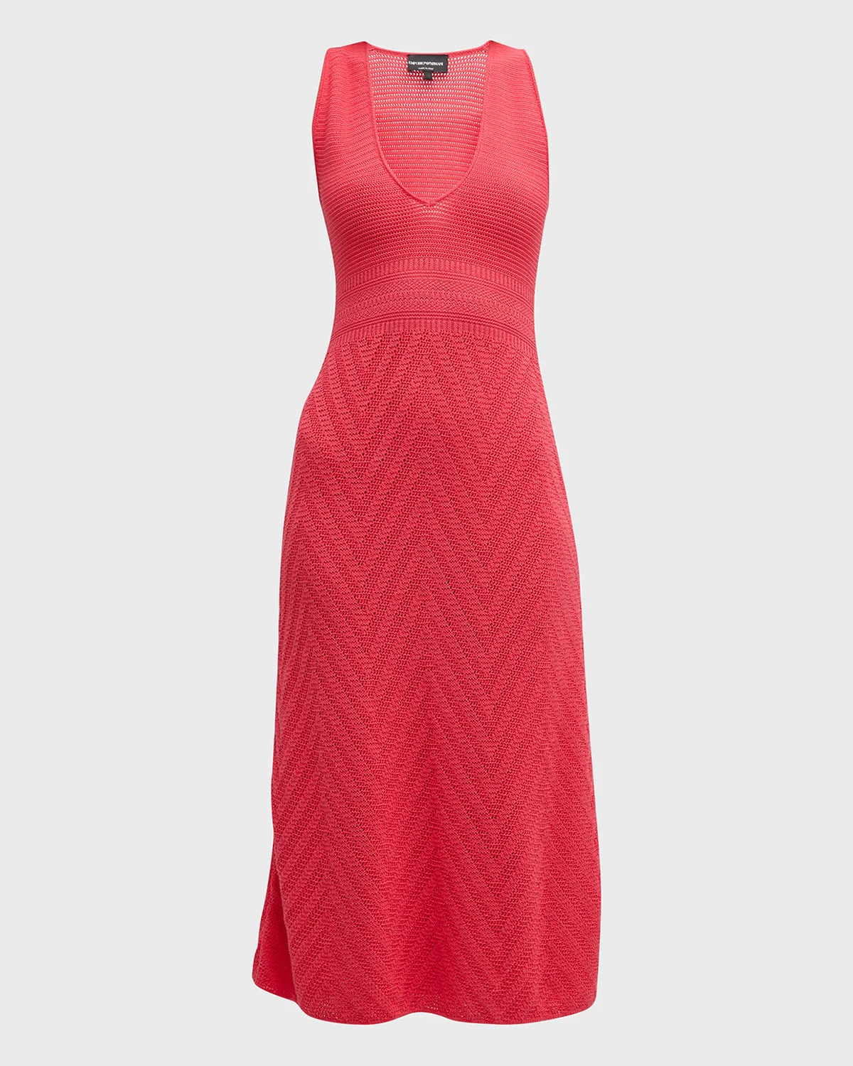 Scoop-Neck Chevron Crochet Midi Dress - 1