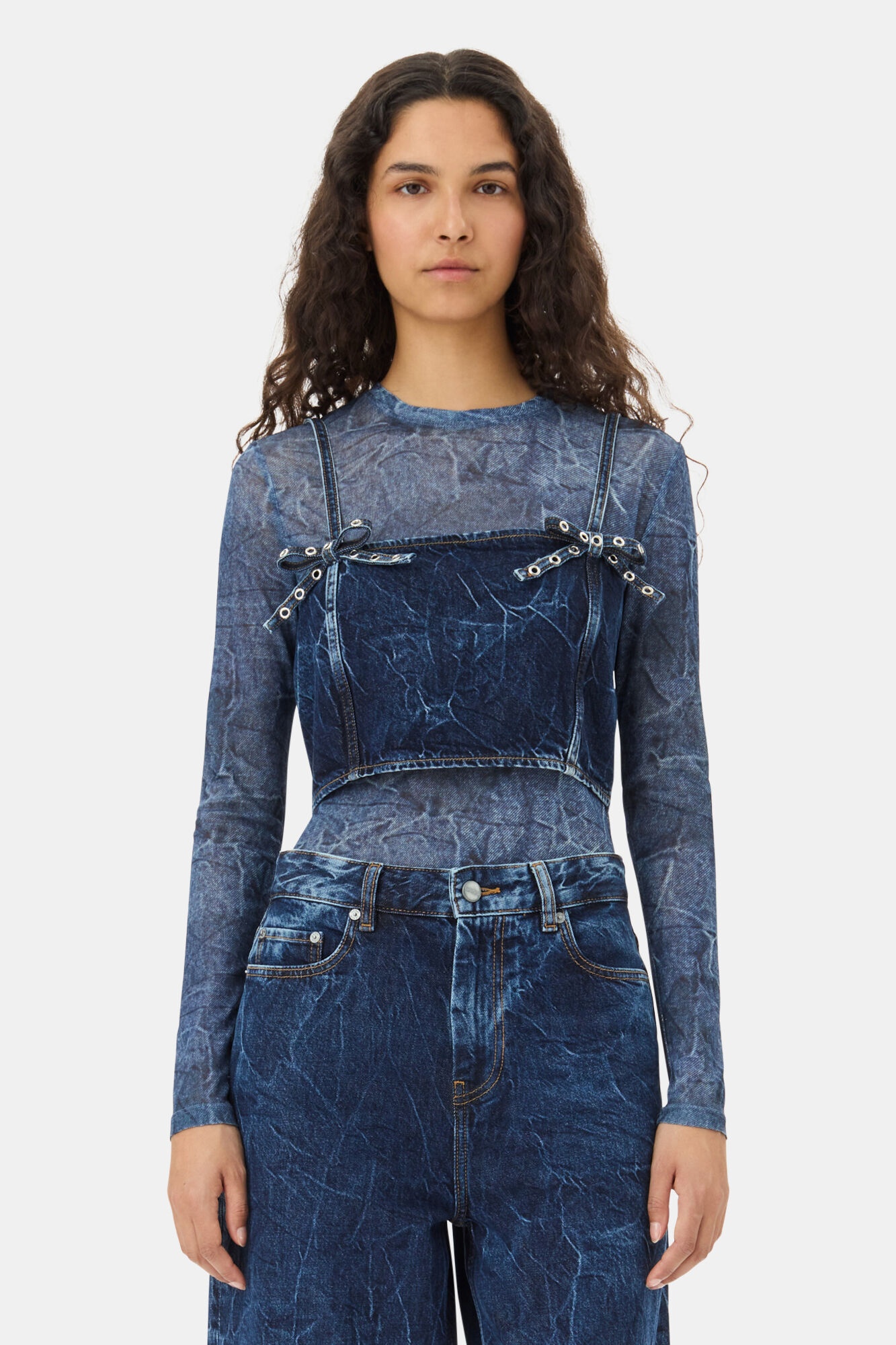 BLUE CRINKLED FUTURE DENIM STRAP TOP - 2