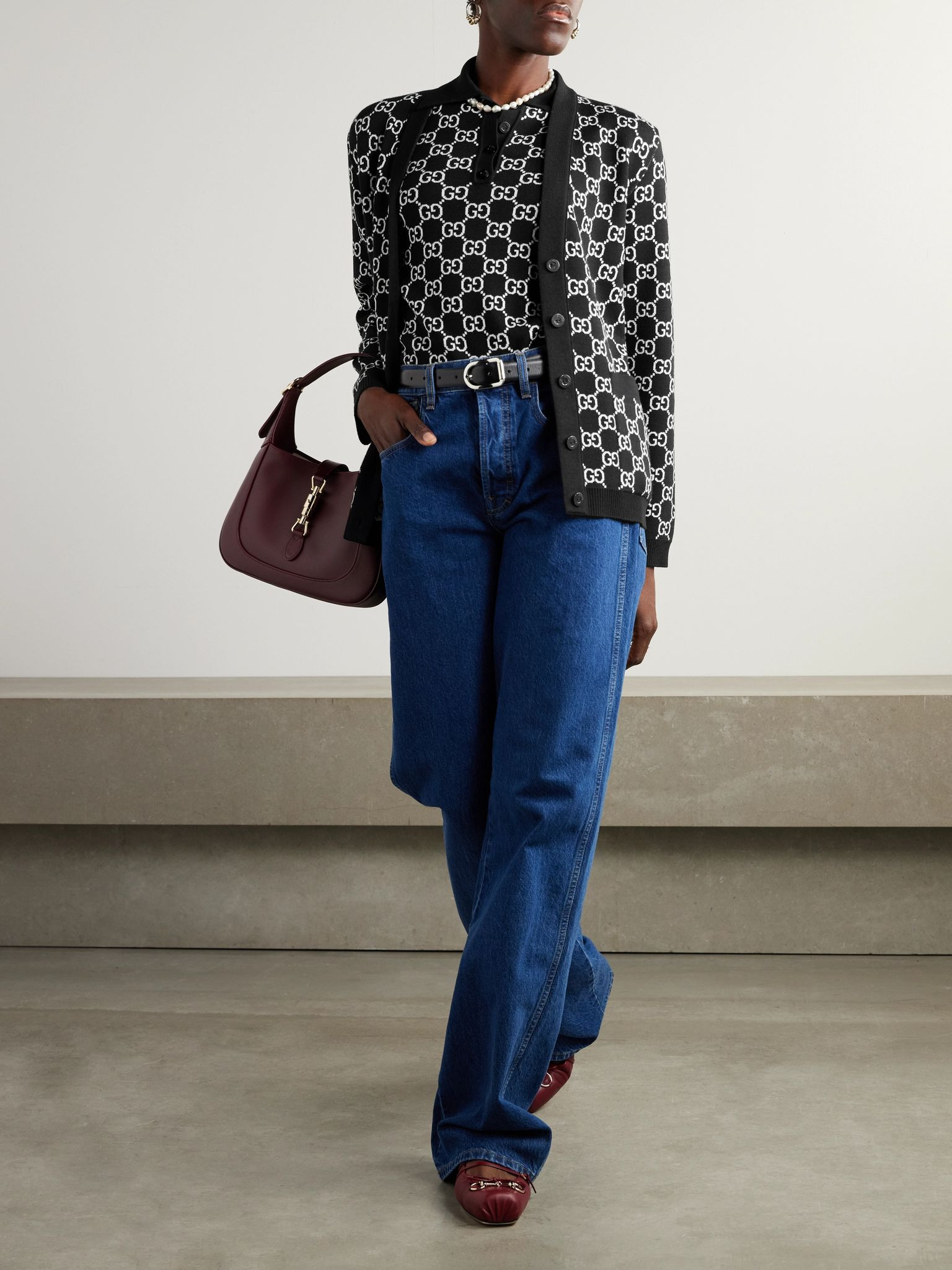 Reversible jacquard-knit wool-blend cardigan Black - 2