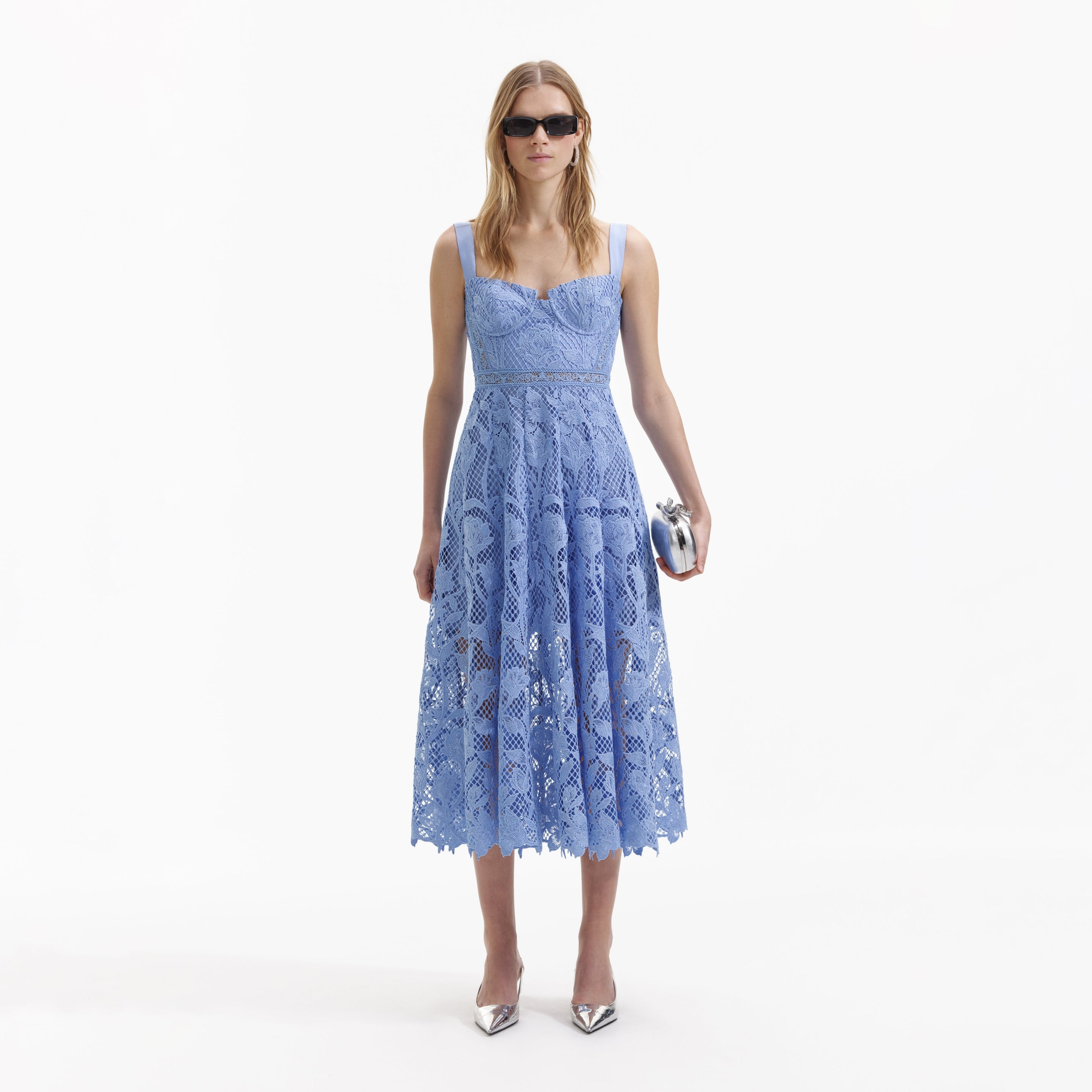 Blue Lace Midi Sweetheart Dress - 1
