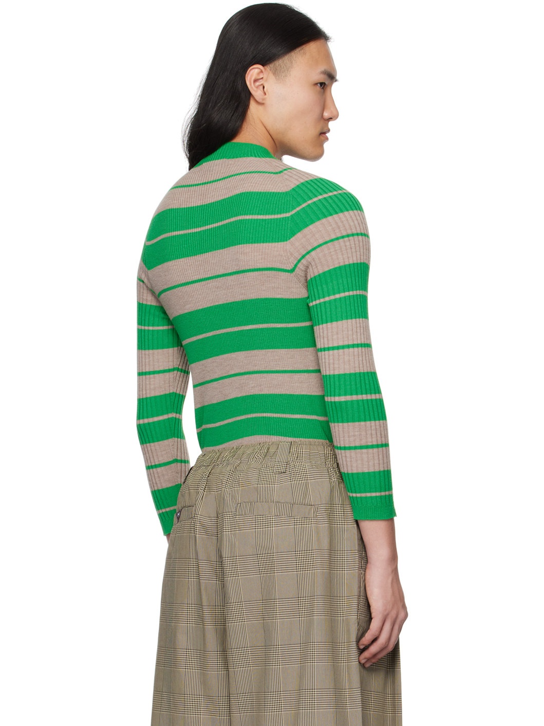 Taupe & Green Striped Sweater - 3