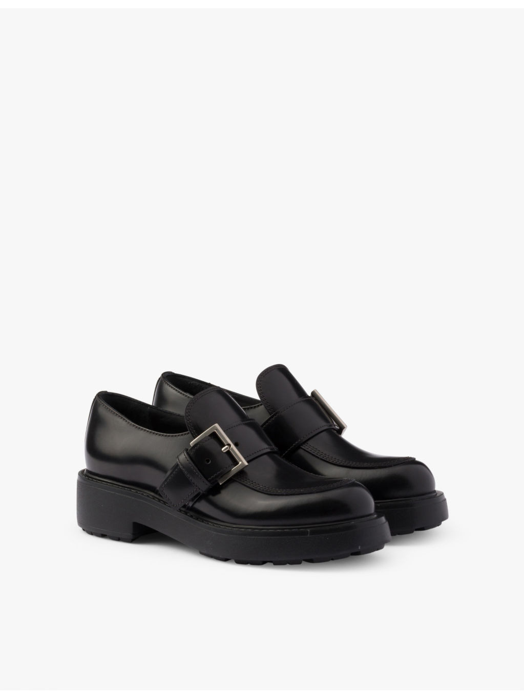 Branded-buckle brushed leather loafers - 3