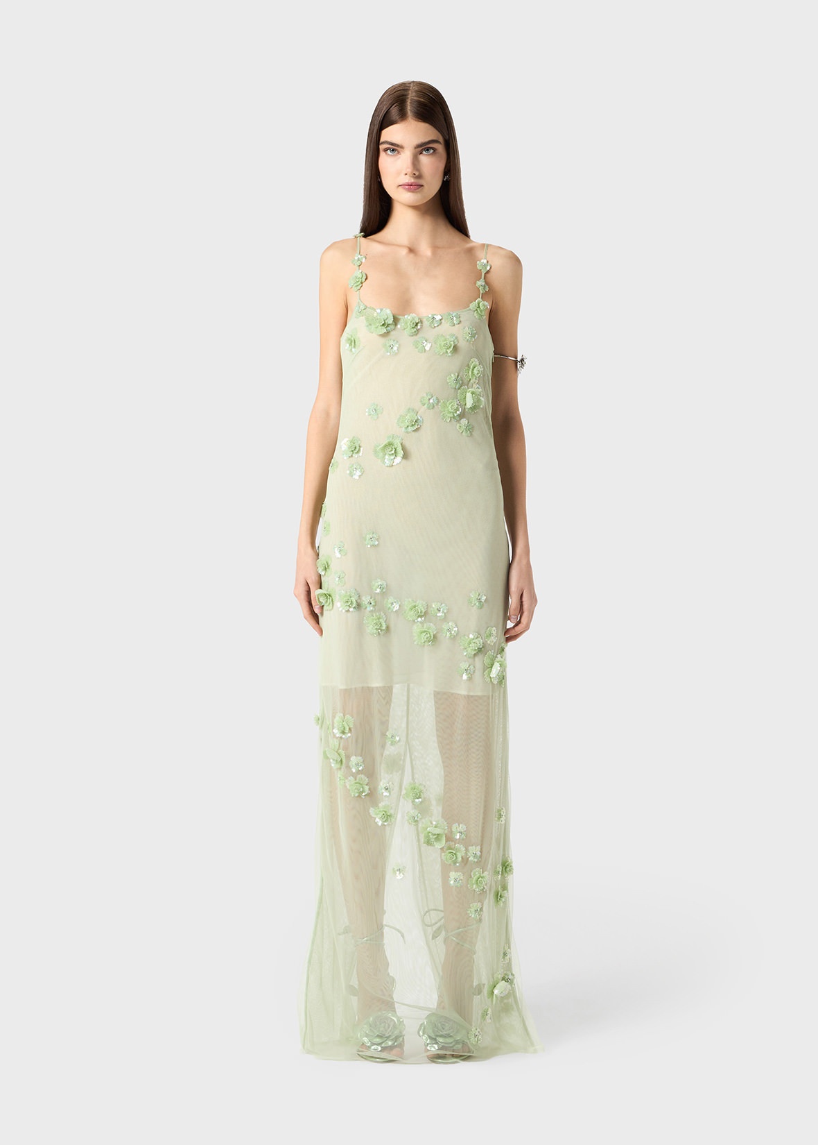 TULLE LONG DRESS WITH HAND EMBROIDERY - 3