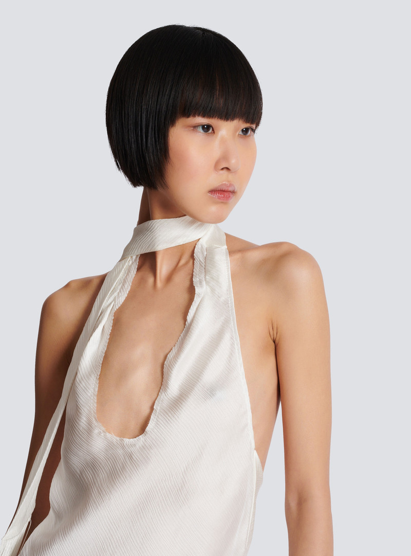 Backless fringed satin top 8