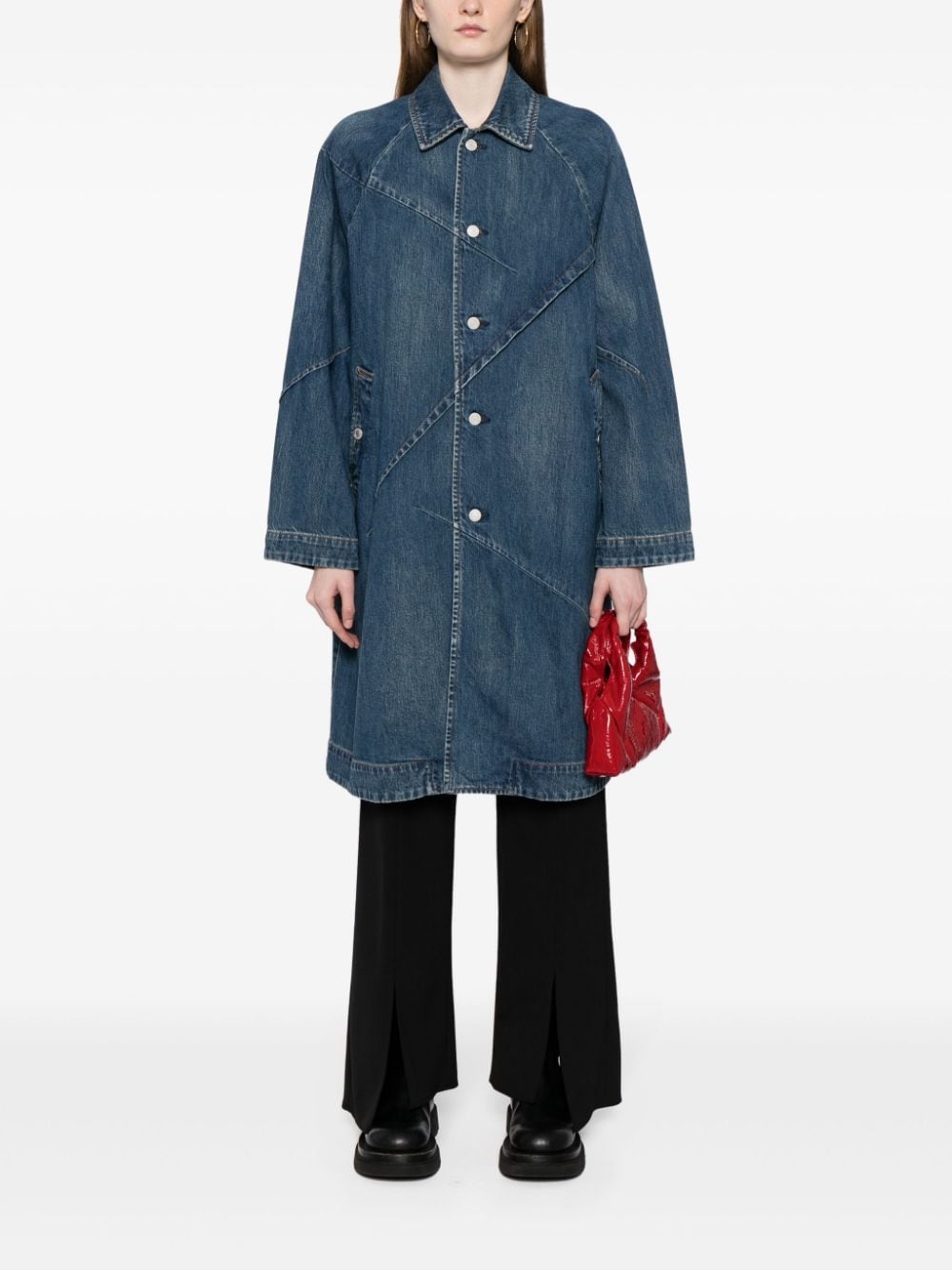 single-breasted denim coat - 2