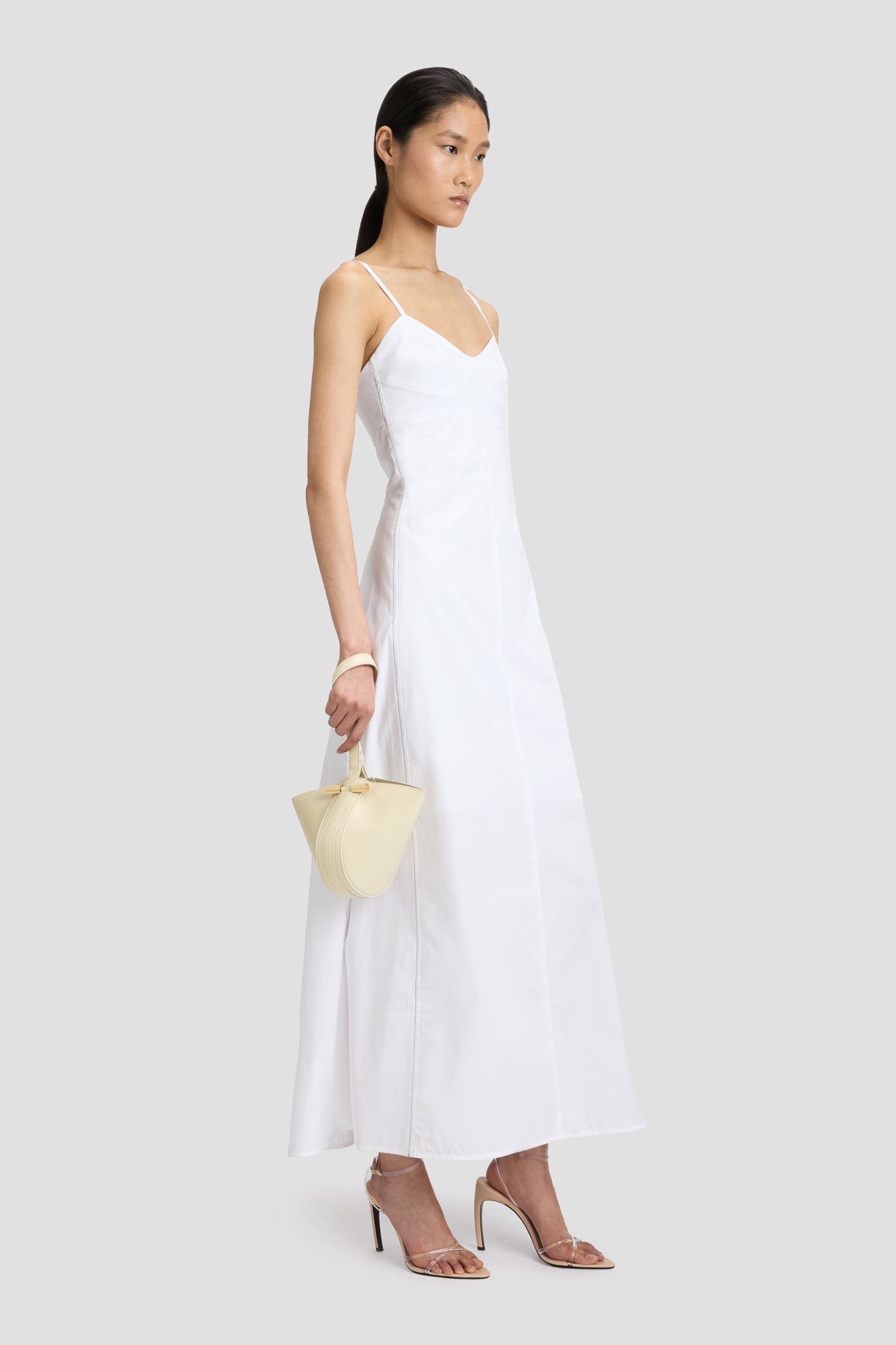 Cami Fit And Flare Midi Dress In White - 3