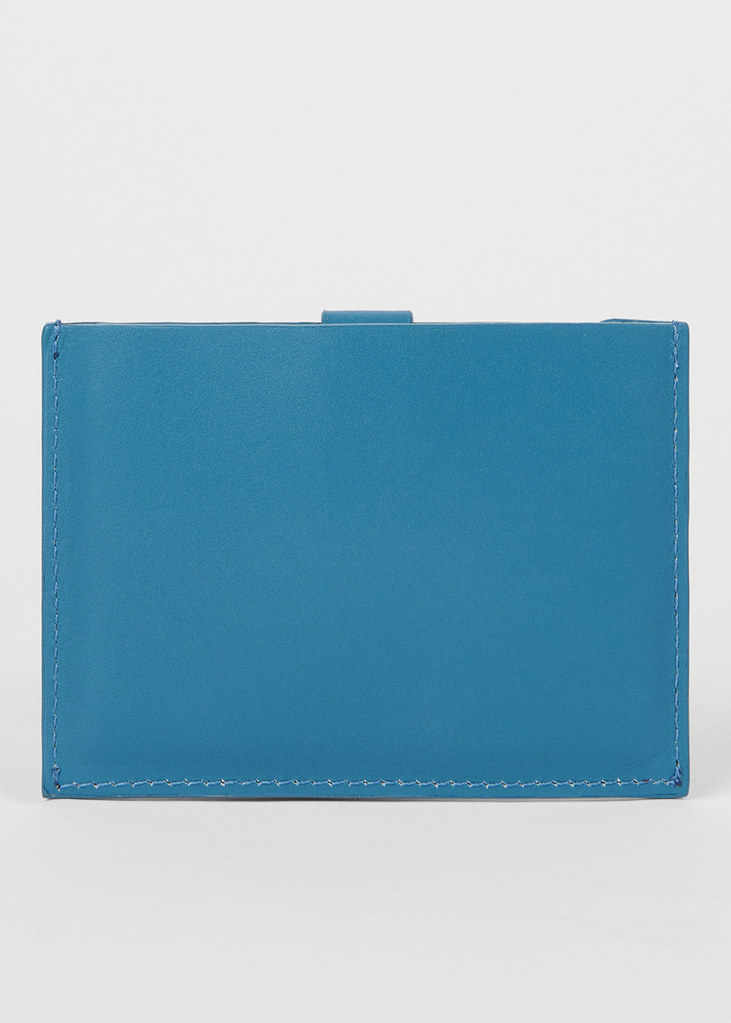 Blue Leather Credit Card Holder With 'Signature Stripe' Pull Out 3