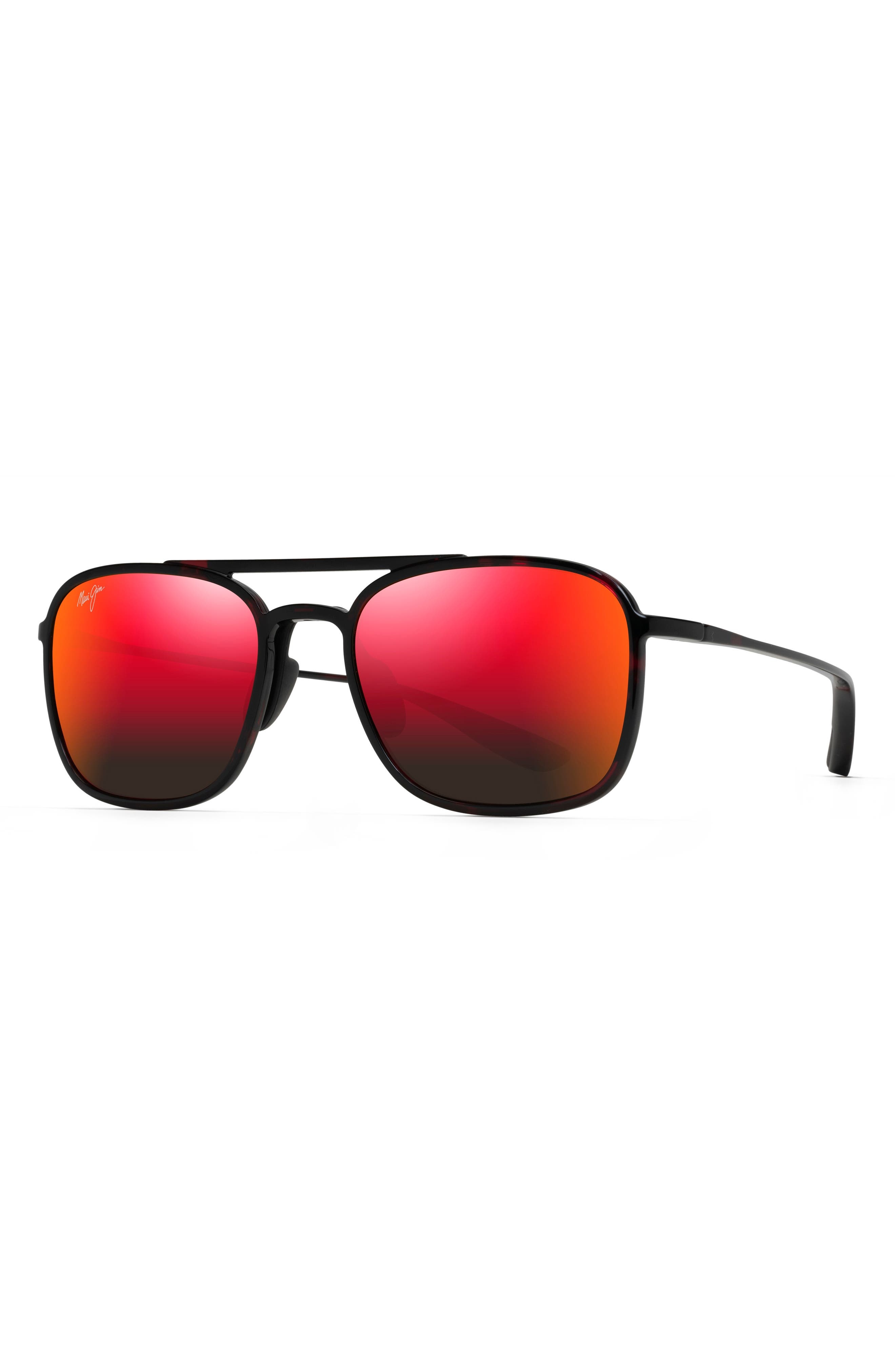 Maui Jim Keokea 55mm PolarizedPlus2® Aviator Sunglasses in Black Red Tortoise/lava at Nordstrom - 2