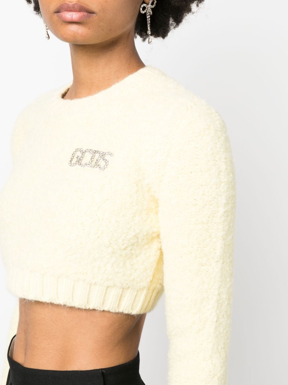rhinestone-embellished bouclé cropped jumper - 5