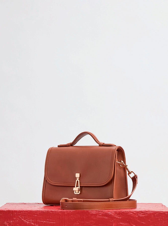 Small Leonora Flap Bag in Cognac Leather - 5